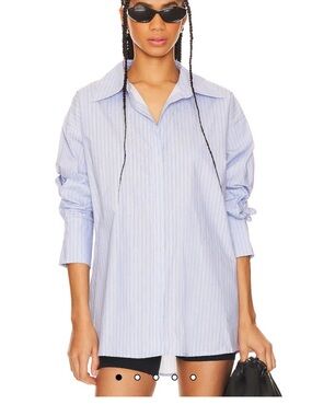 Lioness Light Blue Pinstripe Boyfriend Oversized Button-Down Shirt
